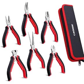 ARROW Mini Pliers Set, 6-Piece Precision Jewelry & Craft Kit – Includes Needle, Diagonal, Long, Bent, End Cutting & Lineman Pliers for Electronics, Crafts & DIY, with Pouch