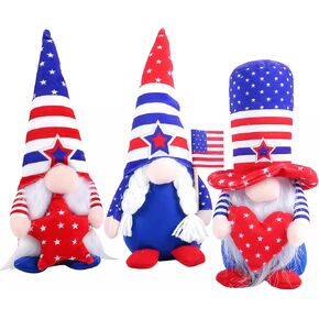 4th of July Decorations Gnomes Plush Patriotic Party Ornaments Memorial Presidents Day Fourth of July Gnome Home Décor 3 Pack
