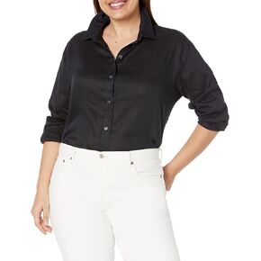 Rafaella Women's Easy Linen Long Sleeve Button-Down Shirt, White, X-Large Plus in Kuwait