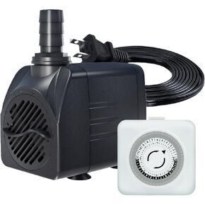 400GPH Auto-Shut-OFF Submersible Pond Pump (1500L/H 25W) Ultra Quiet Fountain Water Pump with 6.5ft High Lift, 3 Nozzles for Aquarium, Fish Tank, Pond, Hydroponics, Statuary,Water Feature.