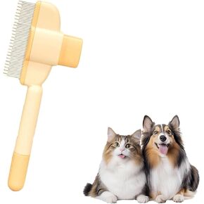 Pet Self Cleaning Flea Comb Grooming Brush, Zen Brush for Cats Dogs,Pet Hair Remover Tool with Release Button, Shedding Brush & Lice Comb for Grooming,Green+Yellow