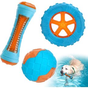 MEWTOGO 3 Pcs TPR Dog Pool Floating Toys - Bite Resistant Squeaky Dog Water Toys for Medium Large Dogs, Interactive Dogs Toys for Outdoor Pool Lake Summer Throwing Playing