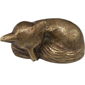 2-1/2" Antiqued Brass Sleeping Fox Paper Weight Tabletop Lodge Cabin Decor