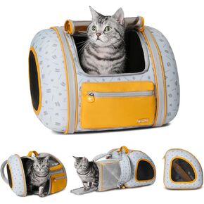 Cat and Dog Backpack Carrier, Foldable Breathable Pet Carrier Backpack with Mesh Ventilation, Large Portable Outing Traveling Pet Bag for Small, Medium Cats, Small Dogs, Orange