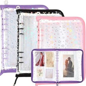 Feifeiya 3 Pack 3 in 1 Sticker Storage Organizer Binder A5 Reusable Pink Black Purple Sticker Collecting Book Album Holder with Zipper Cards Keeper with 140 Pockets