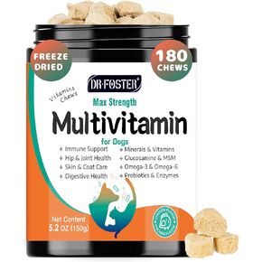 Dog Multivitamin, Dog Vitamins and Supplements, Multivitamin for Dogs with Glucosamine, Probiotics & Omega 3 for Joint, Digestive, Skin, Coat and Immune Health, Chicken Flavor - 180 Bites