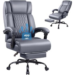 LEMBERI Office Chair with Foot Rest, Heavy Duty 400lbs Big and Tall Office Chair, Executive Ergonomic High Back Design PU Leather Computer Desk Chairs (Black)