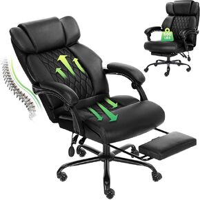 500lbs Big and Tall Reclining Office Chair with Footrest Adjustable Lumbar Support for Back Pain, Wide Seat Executive Chair Armrest Pad, Heavy Duty Base&Rubber Wheels, Ergonomic Computer Desk Chair