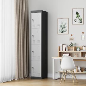 Metal Storage Cabinet with 4 Doors, 72’’ Tall Lockers for Employees Students with Shelves, Metal Storage Steel Locker for School Garage Office Gym Home Warehouse, Assembly Required, Grey+Black