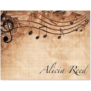 Sheet Music Personalized Note Card Set - 24 Cards with White Envelopes, 4¼ x 5½ Inch Size, Blank Inside, Add a Name, For Music Teacher Gift, Musician Gift…