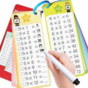 بطاقات فلاش الضرب 0-12 ، 15pcs Times Table Cards Cards ، مع علامات محو جافة فرز حلقة ، أول لعبة تعليمية للرياضيات التعليمية للأطفال.