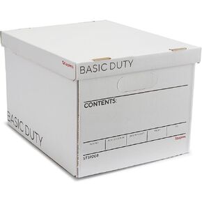 STAPLES Storage & Filing Box, Heavy-Duty with Handles & Removable Lid, Letter & Legal Size Documents, Stackable, 10-Pack, White/Black