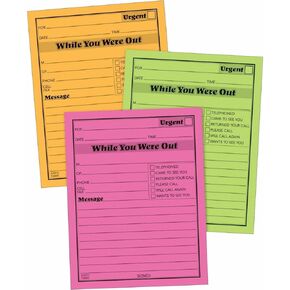 Tops 9711NEON Message Pad"While You Where Out" 4-Inch x5-1/2-Inch 6/PK Neon AST