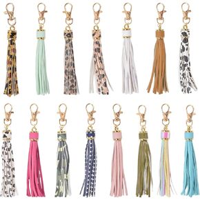 15 Pcs Faux Leather Tassels Pendant,Keychain Tassels PU Leather Colourful Leather Tassel Pendants with Caps Tassel DIY Keychain and Craft Supplies Bag Decoration