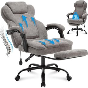 Big and Tall Office Chair 400lbs, Executive Reclining Office Chairs with Footrest, High Back Leather Home Office Chair Thick Padded Armrests, Ergonomic Adjustable Lumbar Support,Black