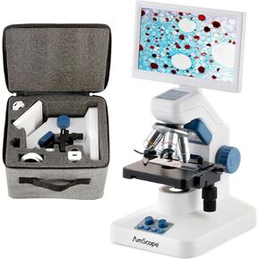 Amscope DM300HD Digital Microscope for Kids & Students w/X-Y Stage Professional, 1200X Wireless Digital Biological Microscope with Screen for Schools & Education, USB & 32GB Memory Card