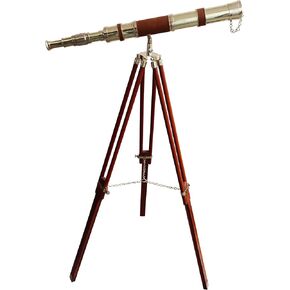 Vintage Floor Standing Brass Telescope Shiny Finish Adjustable Wooden Tripod Telescope Nautical Maritime Ship Single Barrel - Navirock