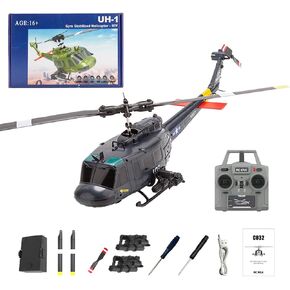 C032 UH-1 Huey RC Helicopter for Adults - 1/48 Scale 2.4G 6CH Flybarless Remote Control Helicopter Model, 3D Stunt Flight & High-Precision RC Airplane (Shark Mouth(3 Batteries)) in Saudi Arabia