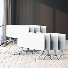 Conference Table White,Folding Rectangular Flip Top Conference Room Tables with Wheels for Large Meeting Seminar Home Office Classr (2, 55.1in)