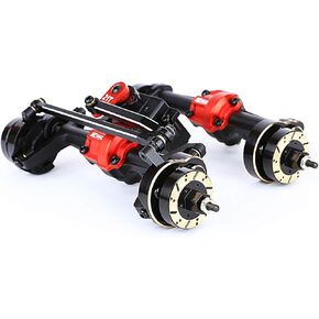 RCAWD Aluminum Alloy Black Extended 10mm Front Axle Assembly with 9g Metal Gear Servo (Assembled), Weight 195G for FUR-2411 FUR-2412 FUR-2413 FUR-2414 CR-18P EVO PRO Parts(Black)