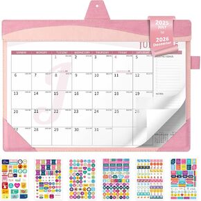 Ospelelf Leather Desk Calendar 2025-2026 Large 12"x17" Monthly Planner Pad with Protective Cover 18 Months July 2025 to Dec 2026 Pink