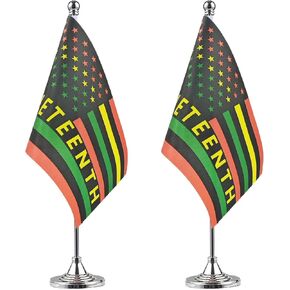 WXTWK 2 Pack Juneteenth Desk Flag Small Mini June 19th 1865 Black History Month Office Table Flags with Stand Base Decorations