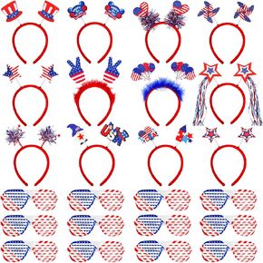 Max Fun 24Pcs 4th of July Accessories, 12Pcs Headbands and 12Pcs Glasses for Independence Day Adults Kids Party Favors Patriotic Fourth of July Party Supplies Set Parades Decorations