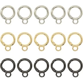 15 Pieces Spring Snap Clips Round Clip, 3 Colors O Rings Hook Clip for DIY Key Chains Making, Purse (16mm)