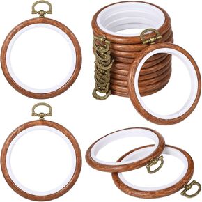15 PCS Round Embroidery Hoops - 3.7 Inches Imitated Wood Circle Rubber Hoop Frames, Cross Stitch Ornament Hoop Ring, Hanging Wood-Like Frame for DIY Embroidery Art Craft Sewing