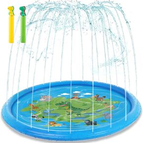 Splash Pads for Toddlers, 66.9" Dinosaur Inflatable Sprinkler Pool Outdoor Water Toys with 2 Dino Water Soaker Shooters for Infant Kids Boys Girls Summer Pool Birthday Party