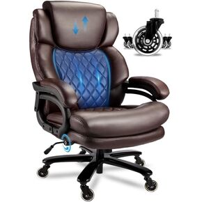 600lbs Big and Tall Office Chair, Executive Chair with Adjustable Headrest, High Back Extra Wide Seat, Heavy Duty PU Leather for Home Office, Comfortable Large Computer Desk Chair