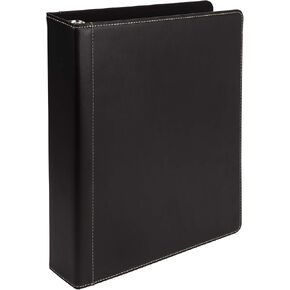 Samsill 1.5 Inch 3 Ring Binder, Leather, Black with Contrast Stitching, 8.5 x 11 Inch, 3 Rings, Notebook Binder, Portfolio Organizer, Planner, Journal