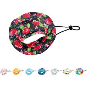 Dog Hat Pet Caps with Ear Hole Round Brim Bucket Hat Outdoor Sun Protection Neck Strap Adjustable for Small Medium Puppy Doggy Cats Fruit Pink M