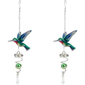 HANABASS 2 Pcs Hummingbird Hanging Ornament Gazing Ball Spiral Tail Hanging Wind Spinners Outdoor Decor 14 Inch Wind Spinner Tail with Hanging Swivel for Outdoor