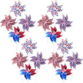 48 Packs American Flag Patriotic Pinwheels Fourth of July Decorations Stars and Stripes Pinwheels for Kids Party Favor July 4th Decor Memorial Day Outdoor Supplies