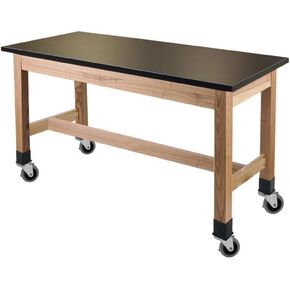 National Public Seating NPS 48" Modern Wood Science Lab Table with Phenolic Top and Casters in Black