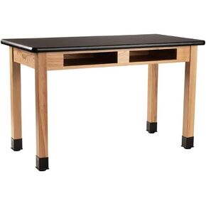 National Public Seating NPS 48" Modern Solid Ash Wood Science Lab Table with HPL Top in Black