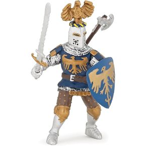 Papo - Blue Knight with Crest Figurine - Hand-Painted Medieval Toy Soldier for Kids Age 3+ - 8.5 x 7 x 10 cm - Durable Plastic Fantasy Warrior - 39362