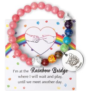 Anavia Pet Portrait Rainbow Bridge Pet Memorial Bracelet for Beloved Dog Cat, Pawprint on My Heart Personalized Handmade Bracelet Keepsake