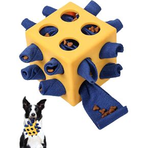 Interactive Puzzle Dog Toy Encourage Natural Foraging Skill, Durable Dog Enrichment Toy Snuffle Cube Cloth Strip with Hide & Seek Food, Slow Feeder for Mind Stimulate & Stress Relief (Yellow)