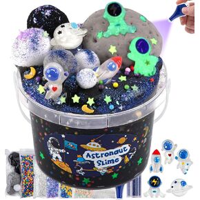 Astronaut Galaxy Slime for Kids, Big Slime Bucket with Clay, Glow in The Dark Slimes Kit for Girls & Boys Ages 8-12, Slimes Party Favors Birthday Easter Hallowmas Gift, Sensory Experience DIY Toys