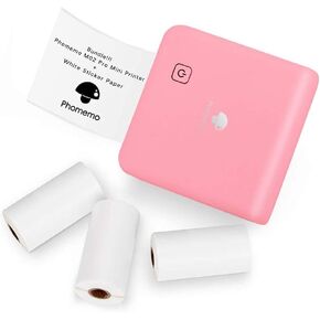 Phomemo M02 Pro Pocket Printer- Mini Bluetooth Thermal Printer with 3 Rolls White Sticker Paper, Compatible with iOS + Android for Learning Assistance, Study Notes, Journal, Fun, Work, Pink