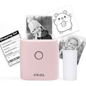 Mini Pocket Thermal Printer - PD-Q2 Portable Bluetooth Inkless Printer Machine 300 DPI Compatible with Android & iOS for 2 Inch Work List,Photo,Receipt,Children DIY,QR Code,Pink