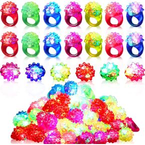 Chivao 50 Pack Flashing LED Light up Rings Colorful Bumpy Jelly Rubber Glow in the Dark Rings for Party Favors Gifts Concert Shows Raves Eggs Filler
