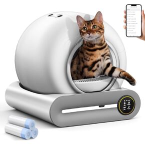 80 Count Cat Litter Bags, Self Cleaning Litter Box Liners, 18.2 x 18.2 inches Replacement Drawstring Bags Fit for Automatic Robot Box (80 Counts/4 Rolls）