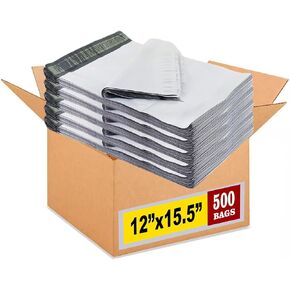 iMBAPrice (500-Pack) Poly Mailers 12x15.5 Inch Mid Size #5 White Color Poly Mailing Shipping Envelopes Bags, Self Seal Adhesive Waterproof and Tear Proof (Total 500 Bags)