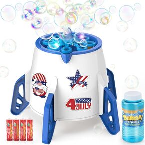 Dolanus USA Themed Bubble Machine, 4th of July Essential, Automatic Bubble Blower, Maker with Bubble Solution, Toys for Toddlers Kids Outdoor Indoor, Gifts for 3 4 5 6 7 8 Year Old Boys Girls