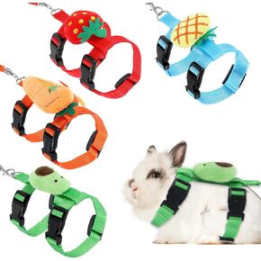 4 Sets Adjustable Rabbit Harness and Leash, Rabbit Harness and Leash Set for Small Pets (Bunny, Kitten, Puppy, Ferret, Guinea Pig), Cute Vest Harnesses Leashs with Decoration(Fruit)