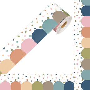 68.9Ft Boho Bulletin Board Borders Boho Dots Scalloped Border Trim Rolled Colorful Classroom Bulletin Board Decorations Painted Dots Trim Borders for School Classroom Office Chalkboard Wall Decor