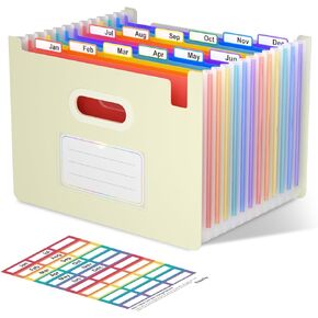 ThinkTex Accordion File Organizer, 12 - Pocket Expanding File Folders Upright & Open Top,for Paper Receipts, Bills&Taxes Organizer, Letter/A4 Size for School, Office, Home with Colorful tab-Light Blue